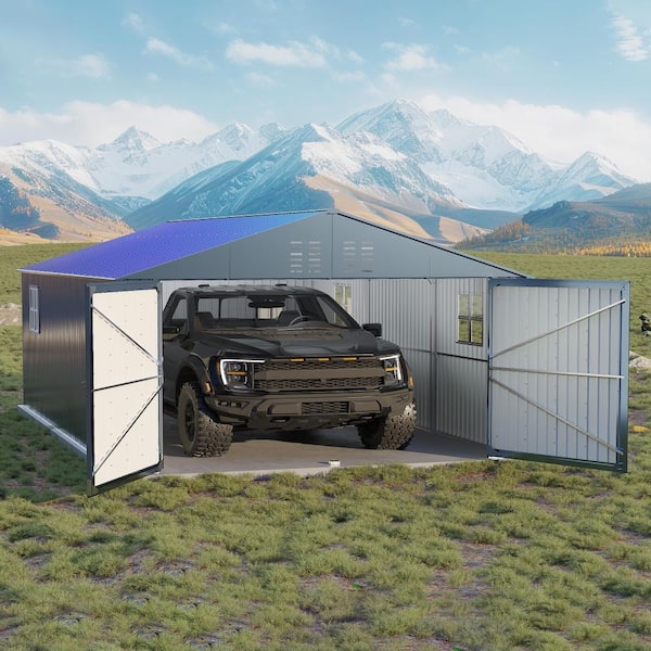 All-Weather Enclosed Metal Carport 12x20 FT - Reinforced Frame & Steel Roof for Pickup Trucks, Bass Boats
