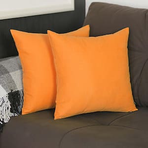 Decorative Farmhouse Orange 20 in. x 20 in. Square Solid Color Throw Pillow Set of 2