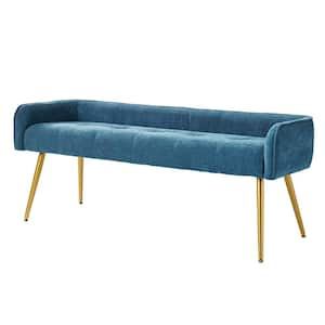 Ramiro 55.25 in. Wide Blue Modern Upholstered Low Back Bench with Sturdy Golden Metal Tapered Leg