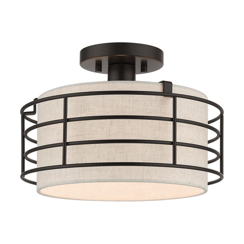 Wycombe 12-in. 1 Light Matte English Bronze Caged Semi-Flush Mount for Hallway, Bedroom, Bulb Required not Included price history on PriceWatchPro