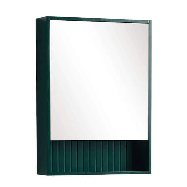 Venezian 22 in. W x 29.5 in. H Small Rectangular Green Wooden Surface Mount Medicine Cabinet with Mirror