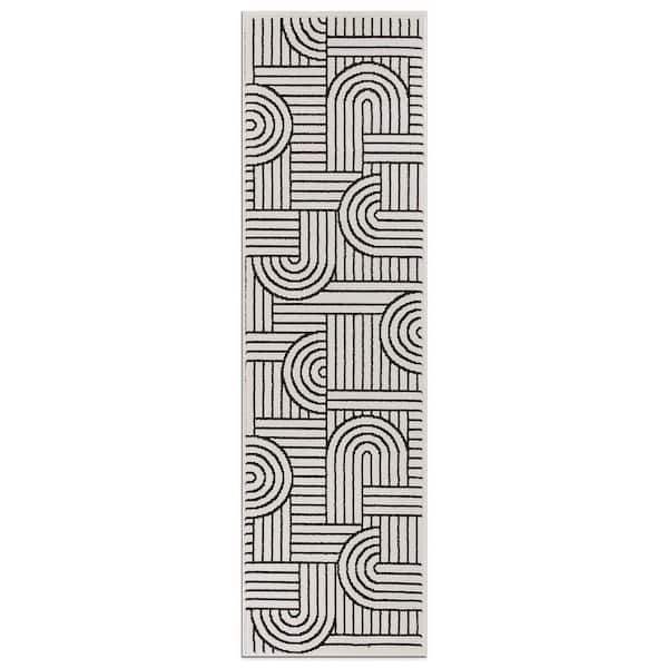 Milan Cream 2 ft. x 7 ft. Contemporary Stripe Arch Design Runner Rug