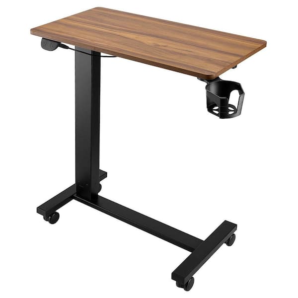 Overbed Table, Mobile Bed Side Table with 4 Wheels, Electric Lifting with Upgrade Button, Rolling Laptop Desk, Black