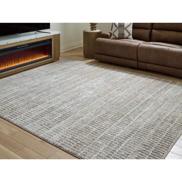 Fuadwick 8 ft. x 10 ft. Gray/White Striped Area Rug