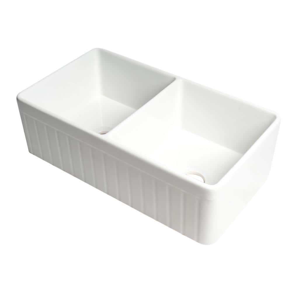 32'' White Double Bowl Fireclay Farmhouse Kitchen Sink