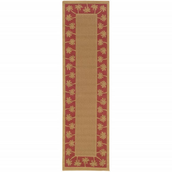 Beige 2 ft. x 8 ft. Loomed Border Polypropylene Rectangle Indoor/Outdoor Area Rug