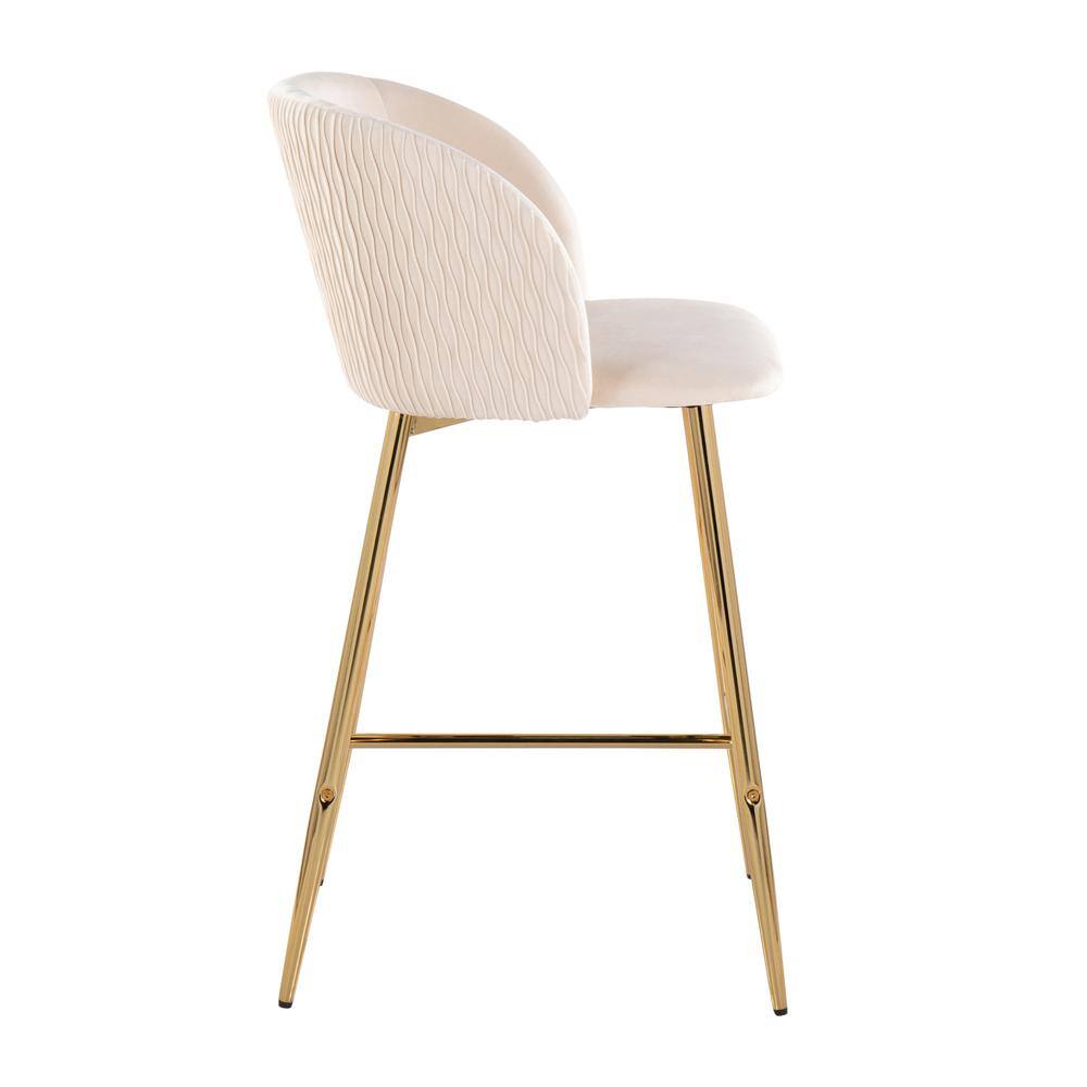Fran Pleated Waves Gold Metal and White Velvet Counter Stools, Set of 2