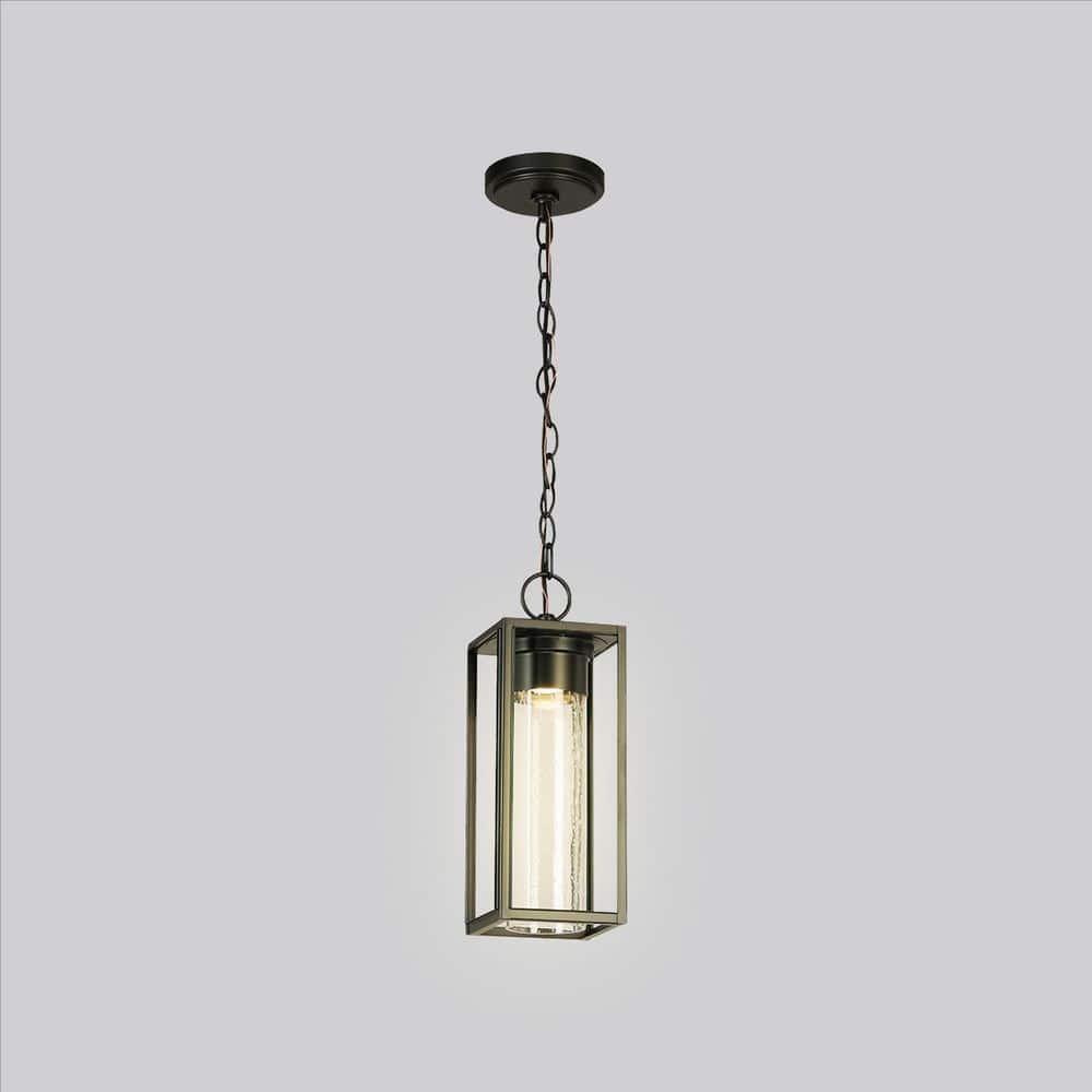 Matte Black Mini LED Outdoor Pendant with Clear Seedy Glass