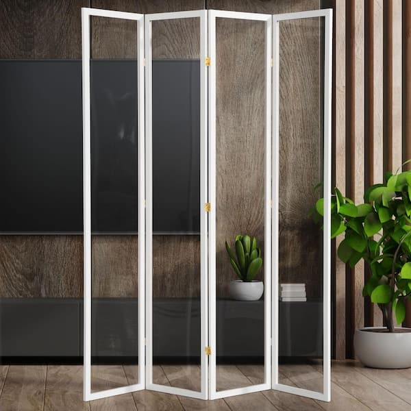 Oriental Furniture 7 ft. Tall Clear Plastic Partition White 4 Panel