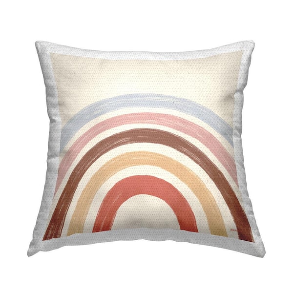 Pastel Neutral Tone Rainbow Stripes Multi-Color Square Outdoor Throw Pillow