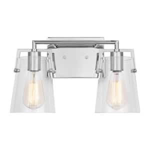 Crofton 14.625 in. W x 9 in. H 2-Light Chrome Bathroom Vanity Light with Clear Glass Shades