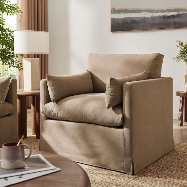 Wellfleet Almond Brown Fabric Slipcovered Linen-Blend Arm Chair Set of 1
