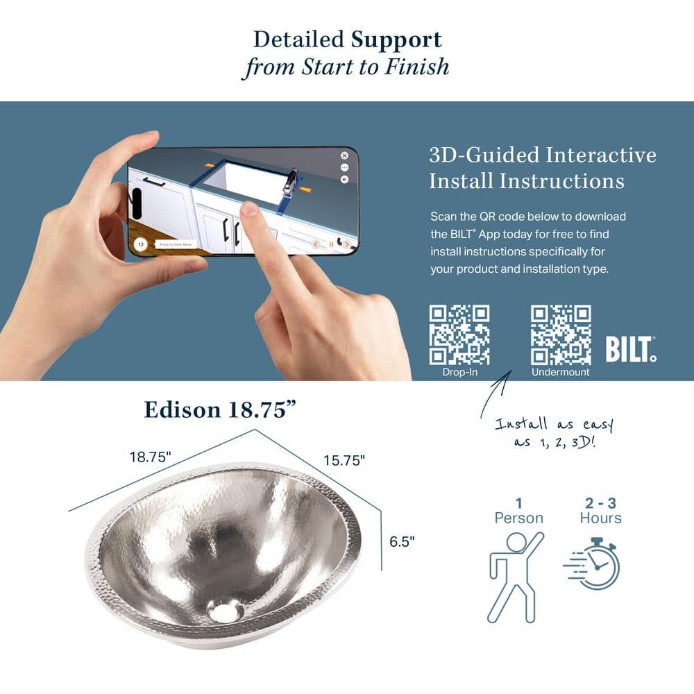 Edison 18.5" Hammered Nickel Undermount Bathroom Sink