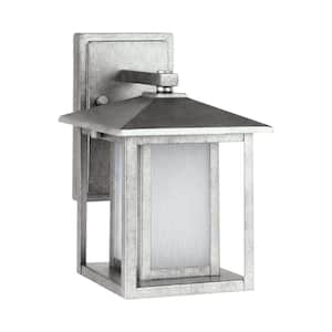 Hunnington Weathered Pewter Outdoor 11 in. Integrated LED Wall Lantern Sconce