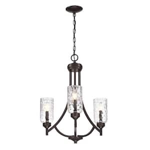 3-Light 22 in. Aged Bronze Hanging Chandelier with Clear Glass Shades