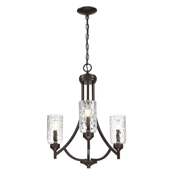 Dawn 3-Light 22 in. Aged Bronze Hanging Chandelier with Clear Glass Shades