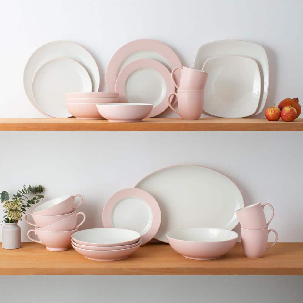 Pink Ceramic Microwave-Safe Dinner Plates, Set of 4