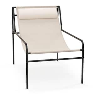 Metal Outdoor Chaise Sling Lounge Chair with Removable Headrest Pillow and Metal Frame