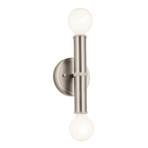 Torche 9.75 in. 2-Light Brushed Nickel Bathroom Wall Sconce Light