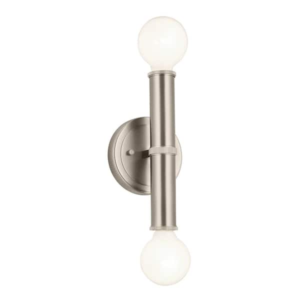 KICHLER Torche 9.75 in. 2-Light Brushed Nickel Bathroom Wall Sconce Light