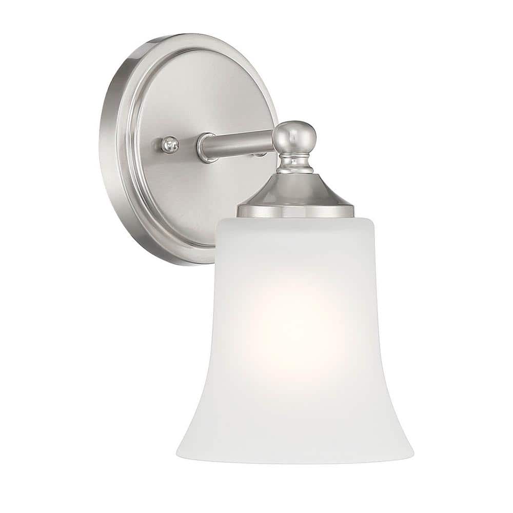 Transitional Flared Frosted Glass & Brushed Nickel Sconce, 9.5" Height