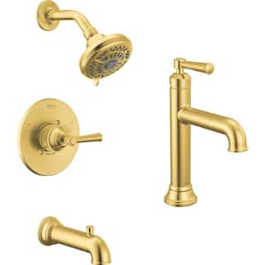 Foundations Design Series Traditional Single Handle Single Hole Bathroom Sink Faucet Bundle T/S in Brushed Gold