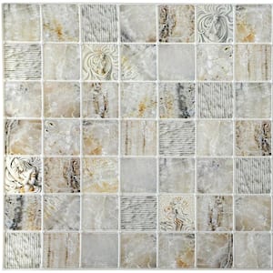 3D Falkirk Retro 10/1000 in. x 38 in. x 19 in. Beige Grey Faux Venecian Marble in Squares PVC Wall Panel
