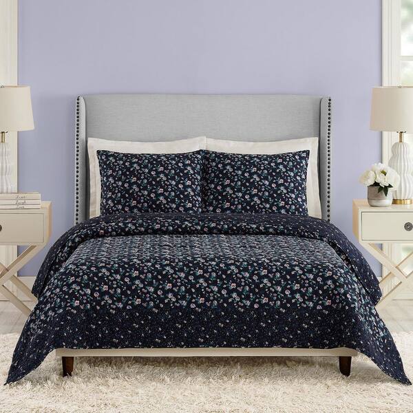 Vera Bradley Navy Garden 3-Piece Blue Cotton Full/Queen Quilt Set  A020122NYNDS - The Home Depot