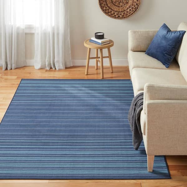 Basic Layne Modern Stripe Navy Blue Blue 6 ft. x 9 ft. Machine Washable Area Rug