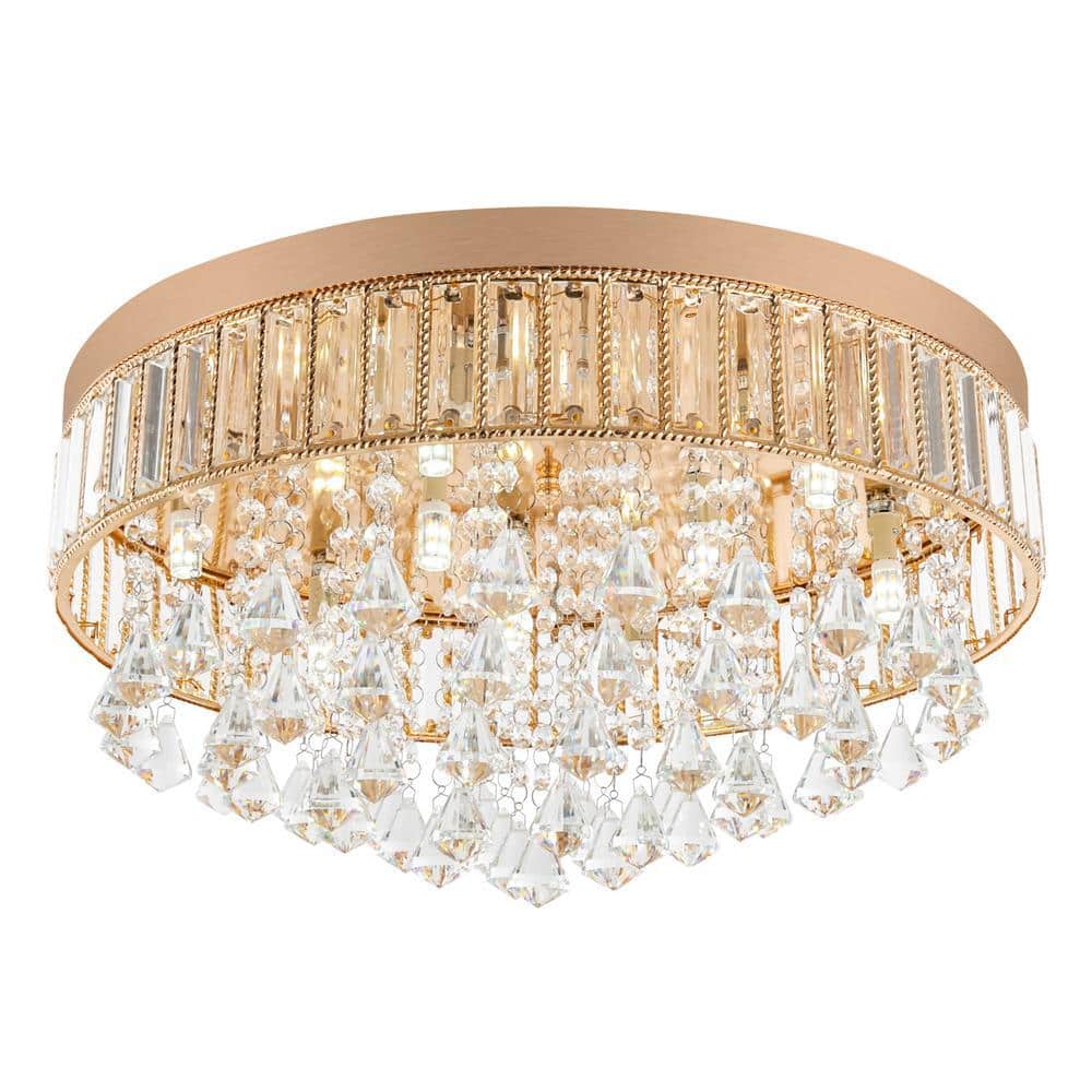OUKANING 19.68 in. 9-Light Gold Modern Round Flush Mount Ceiling