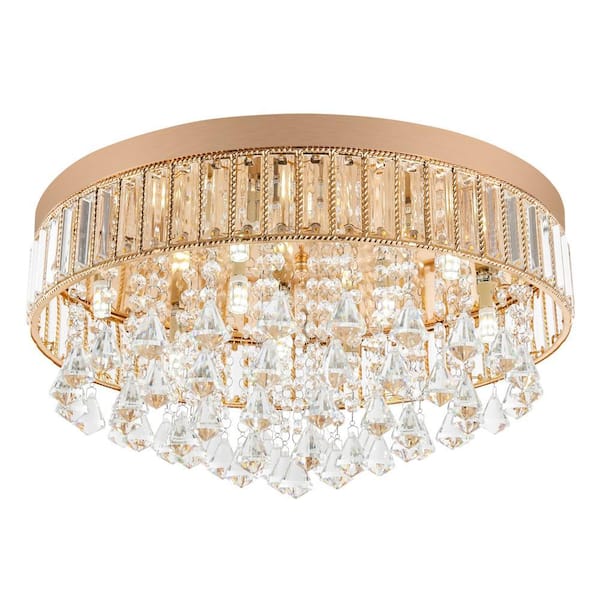 OUKANING 19.68 in. 9-Light Gold Modern Round Flush Mount Ceiling