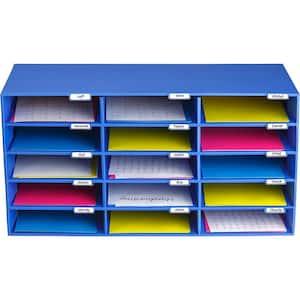15-Compartment Cardboard Literature File Organizer, Blue (2-Pack)