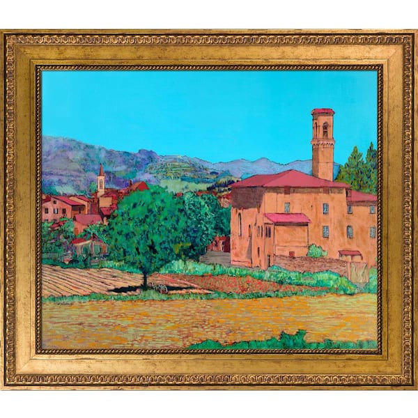 LA PASTICHE 30 in. x 26 in. "Tuscan Farm Village with Versailles Gold King Frame" by Allan P. Friedlander Framed Canvas Wall Art