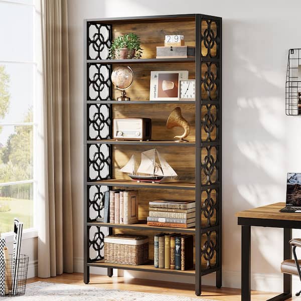 BYBLIGHT Eulas 71.2 in. Tall Brown Engineered Wood 6-Shelf Industrial Standard Bookcase Bookshelf