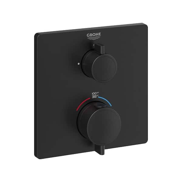 GROHE Grohtherm Dual Function Thermostatic Square 2-Handle Trim Kit in Matte Black (Valve Not Included)