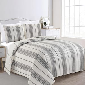 Gray Farmhouse Inspired Stripe Twin Microfiber 2-Piece Quilt Set Bedspread