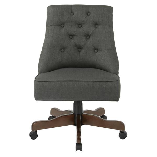 OSP Home Furnishings Rebecca Charcoal Fabric Tufted Office Chair with Nail-Heads with Coffee Base