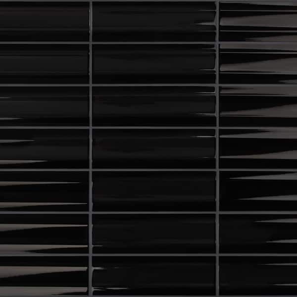 Crown Heights Maori Glossy Black 3 in. x 8 in. Ceramic Wall Tile (9.0 sq. ft. /Case)