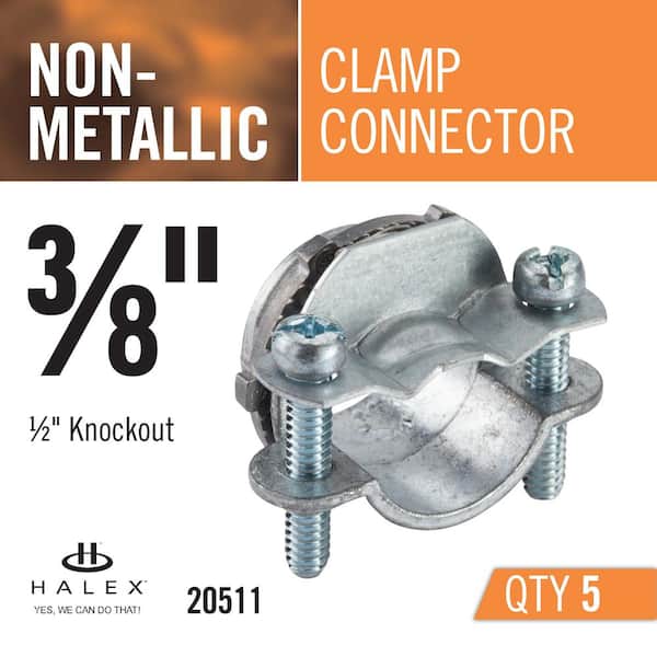 3/8" Non-Metallic Conduit Fit 100-Pack Halex Twin-Screw Cable Clamp Connectors 