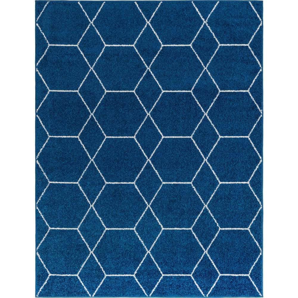 Unique Loom Trellis Frieze Geometric Navy Blue 10 ft. x 13 ft. Area Rug 3151599 The Home Depot