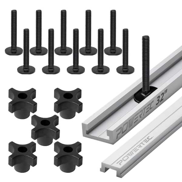 32 in. Miter T-Track with Miter T-Bar, 5/16 in.-18 x 2 in. Long Miter T-Bolts (10PK) and 5/16 in.-18 T Knobs (5PK)