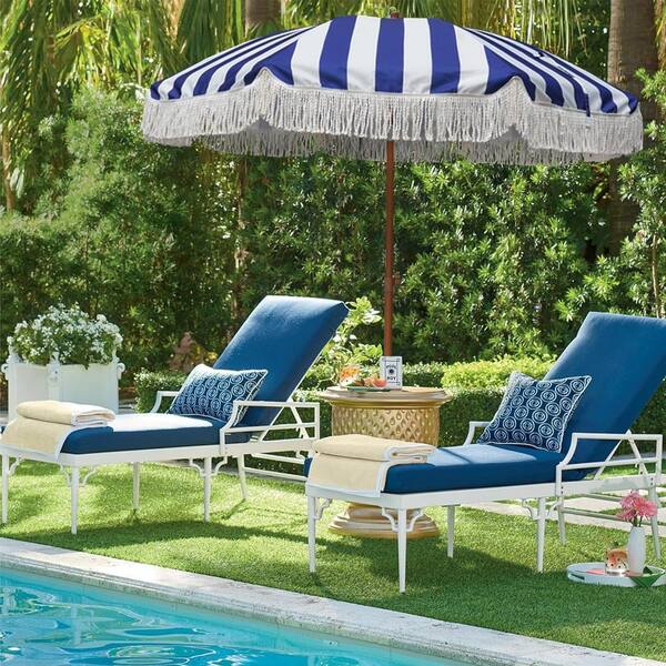 7' striped patio umbrella 7 ft. Steel Pole Market Push-Button Tilt Patio Umbrella in Navy Stripe  Z09QGC36R7