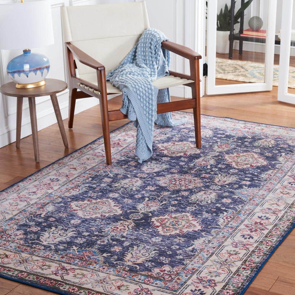 Tucson Navy Square Synthetic Easy-Care Area Rug, 6' x 6'
