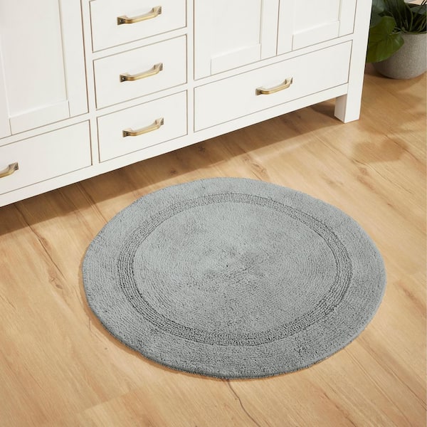 Lux 30 in. x 30 in. Silver Race Track 100% Cotton Round Bath Rug