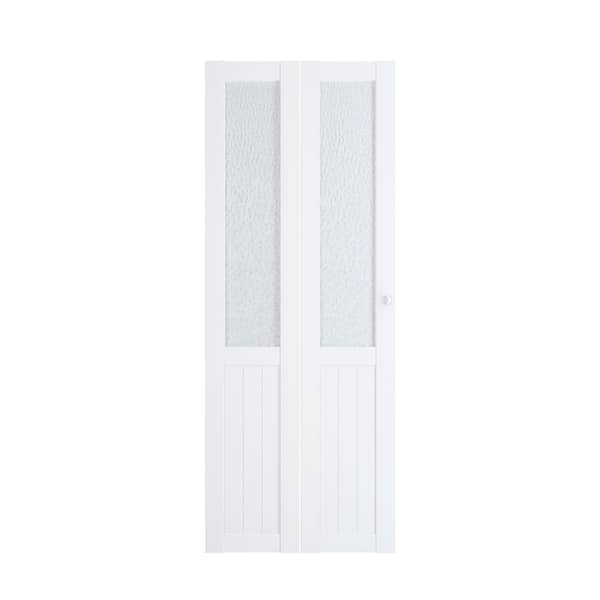 30 in. x 80 in. White MDF, Hammered Glass ,Half Tempered Glass Panel Bi-Fold Interior Door for Closet with Hardware Kits
