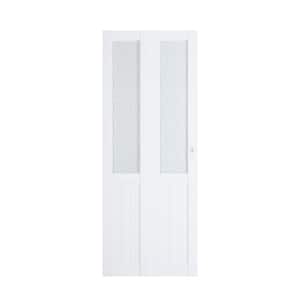 30 in. x 80 in. White MDF, Hammered Glass ,Half Tempered Glass Panel Bi-Fold Interior Door for Closet with Hardware Kits