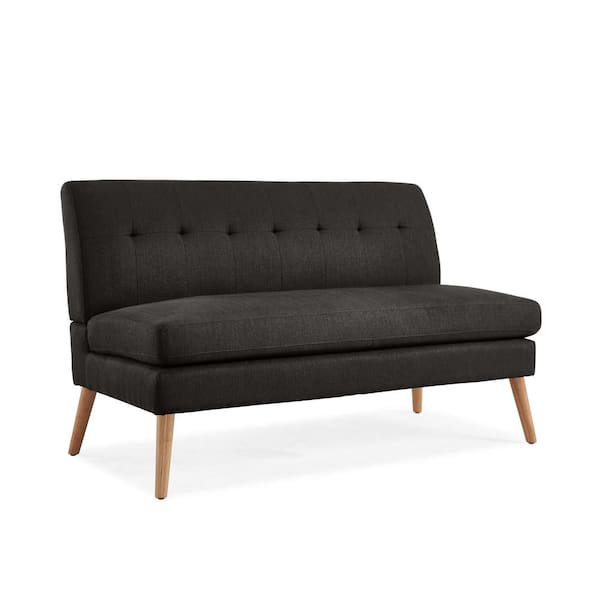 Handy Living Werner 55.1 in. Charcoal Gray Linen-Like Fabric with Natural Legs 2-Seat Mid Century Modern Armless Loveseat