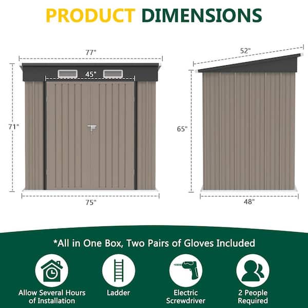 BTMWAY Brown Upgrade 6 ft. W x 4 ft. D Galvanized Steel