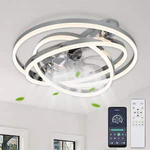 Becca 24 in. DIY Shade LED Indoor Chrome Smart Ceiling Fan with Remote, Modern Flush Mount Ceiling Fan with Lights