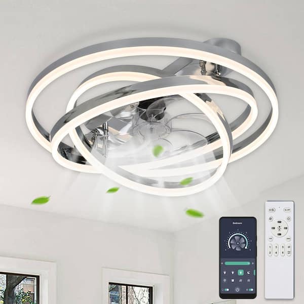 Oaks Aura Becca 24 in. DIY Shade LED Indoor Chrome Smart Ceiling Fan with Remote, Modern Flush Mount Ceiling Fan with Lights